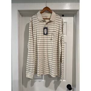 Roundtree & Yorke Silky Finish Collection Polo Cream & Gray Stripes Men's 2XT